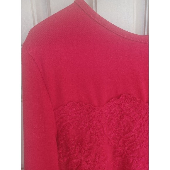 Unbranded Red Lace Overlay Pullover SzL Long Sleeves Criss Cross Back - Picture 4 of 7